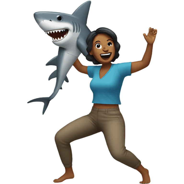 woman dancing with a shark emoji