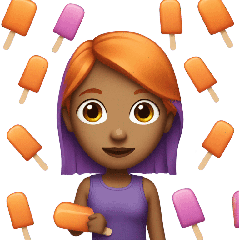 A girl with orange hair holding a purple popsicle  emoji