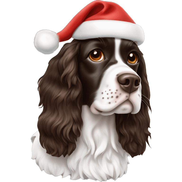 Tri color springer spaniel with Santa hat emoji