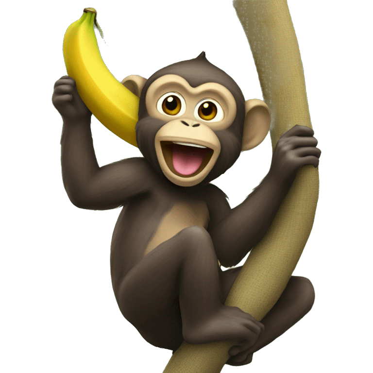 Monkey eating a banana on tree emoji