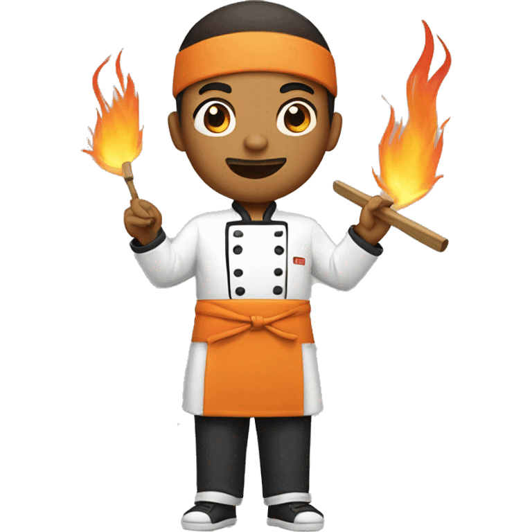 Hibachi chef, cooking with fire emoji