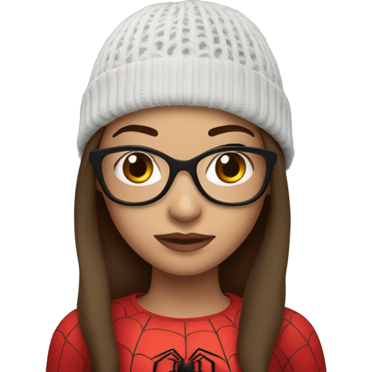 brunette girl with spiderman beanie emoji