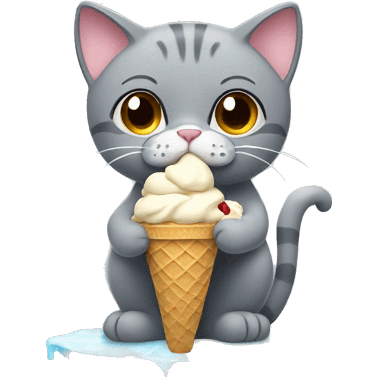 Gray cat eating ice cream emoji