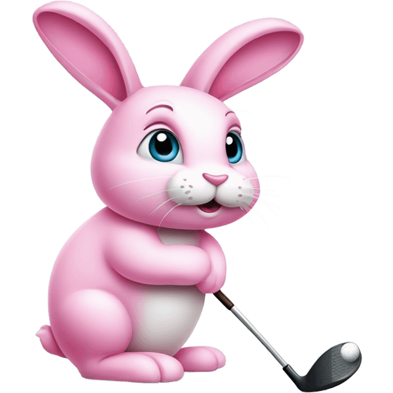 Cute pink Bunny playing golf  emoji