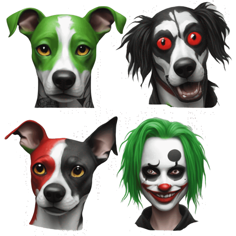 Punk Green gray black red punk dog joker Harley Quinn mime clown facepaint tattoos punk lurcher surrealism  emoji