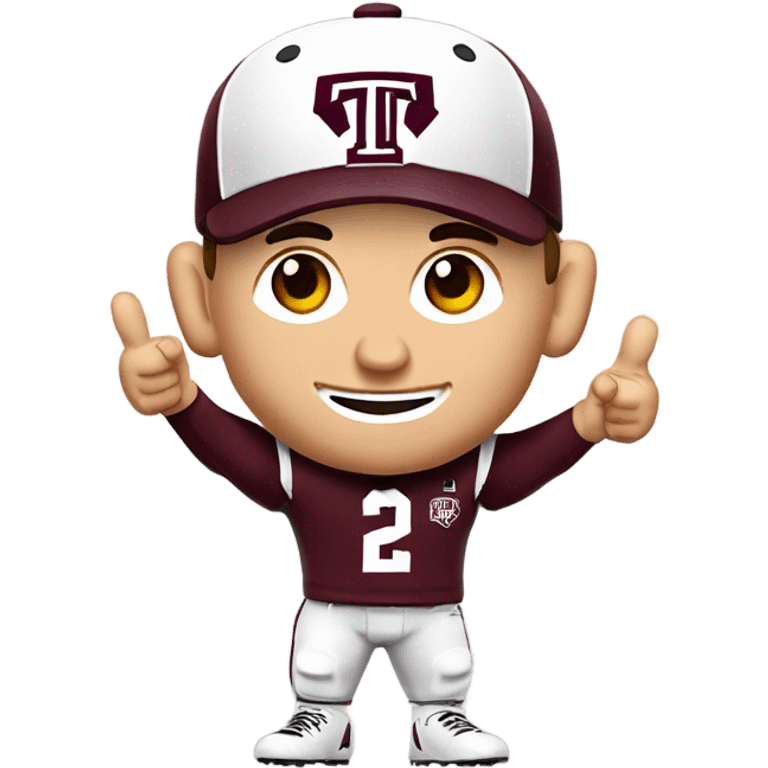 Johnny manziel in a Texas a&m maroon uniform holding up one thumb  emoji