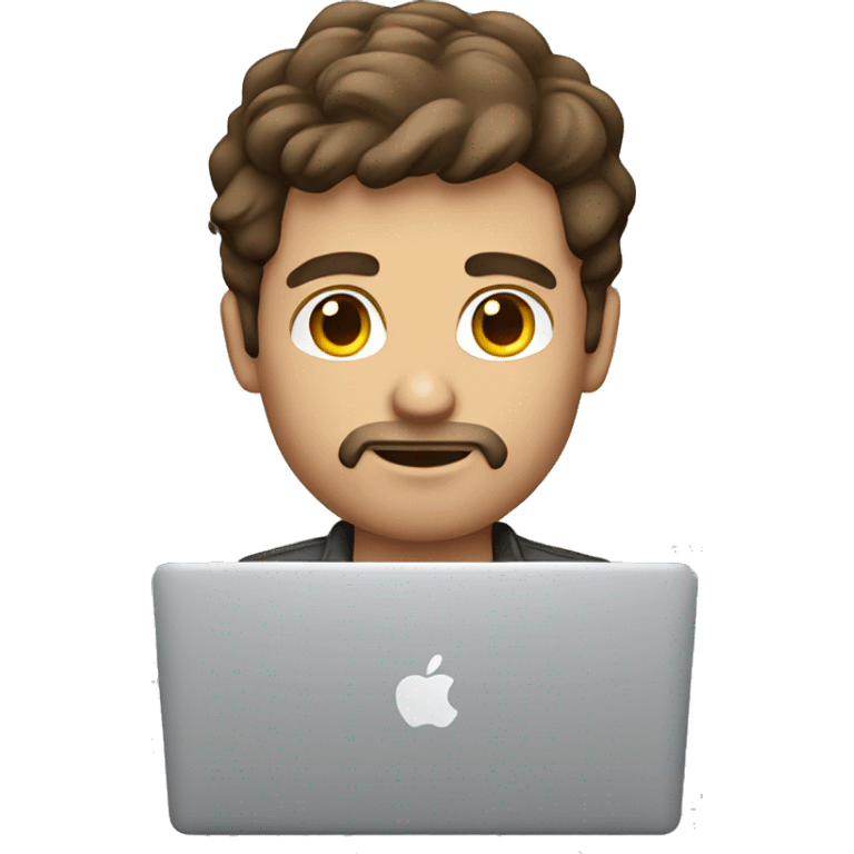 brown haired white man developer working on macbook emoji