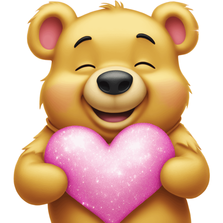 Winnie the Pooh with sparkles in a pink heart emoji