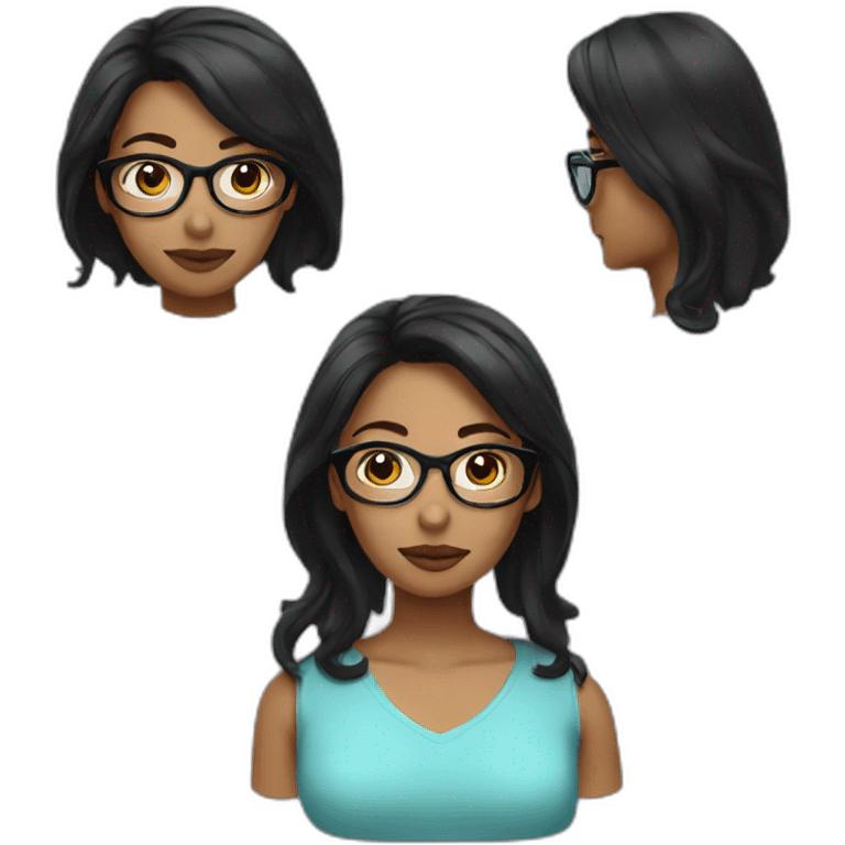 woman, black mid long hair, glasses on top of her head emoji