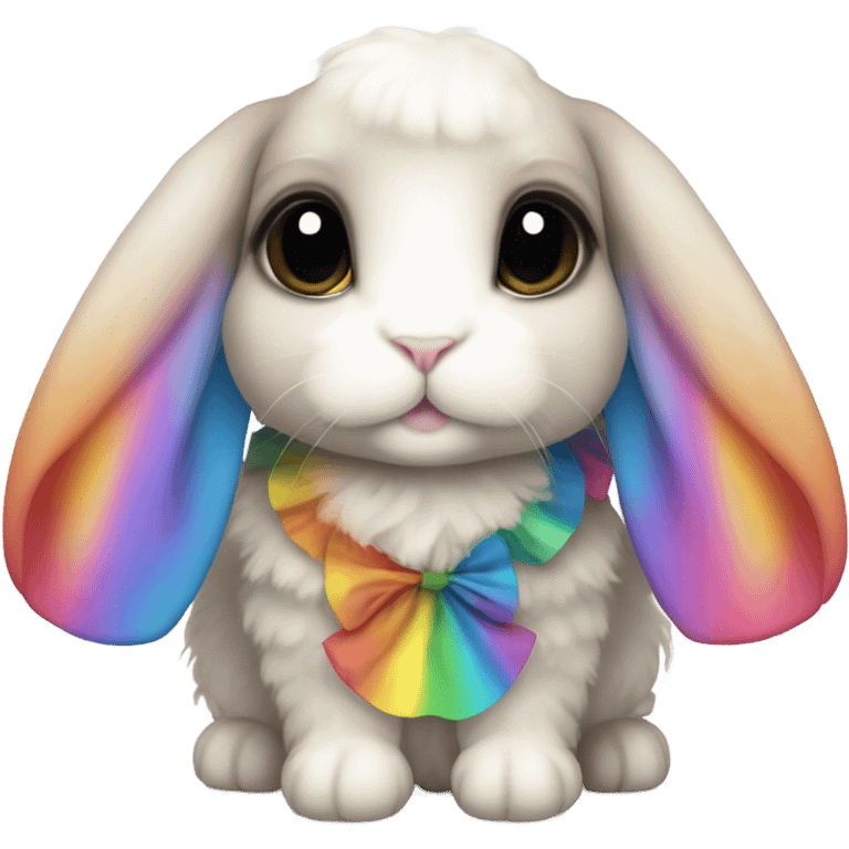 Cute holland lop bunny with big black eyes wearing rainbow dress emoji