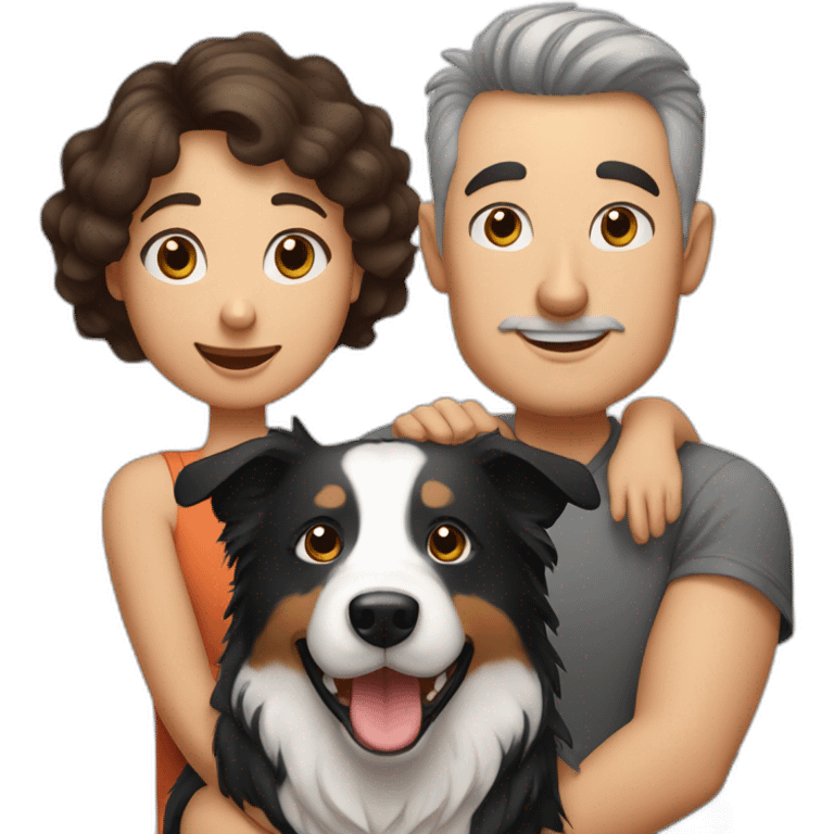 Family man, woman and border collie, short hair, back and White, Big mole on snout emoji