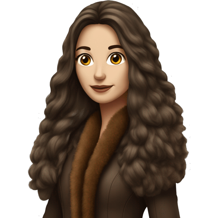 Beautiful Woman Realistic long hair brunette Mob wife big brown fur coat  emoji