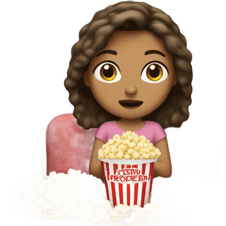 Brown hair girl eating popcorn watching tv emoji