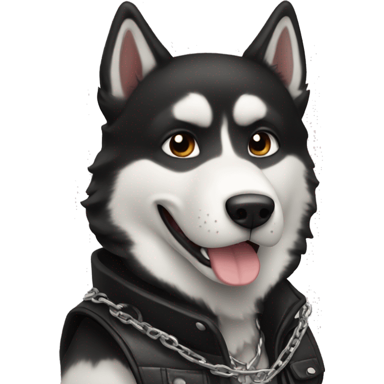 black husky wearing a leather vest and thick chain emoji