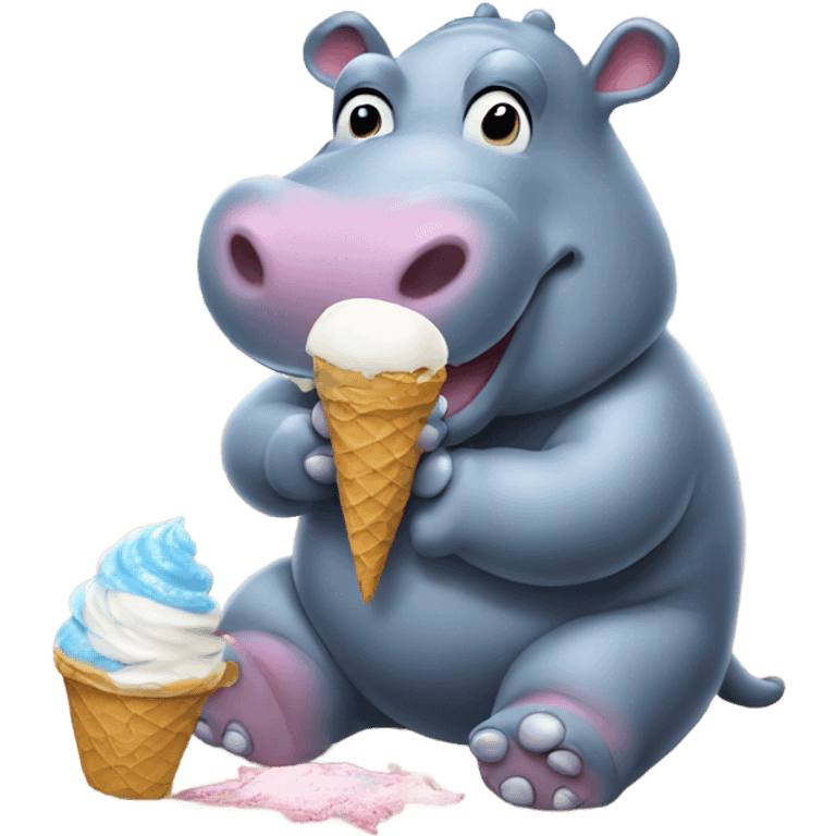 hippo eating ice cream on the beach emoji