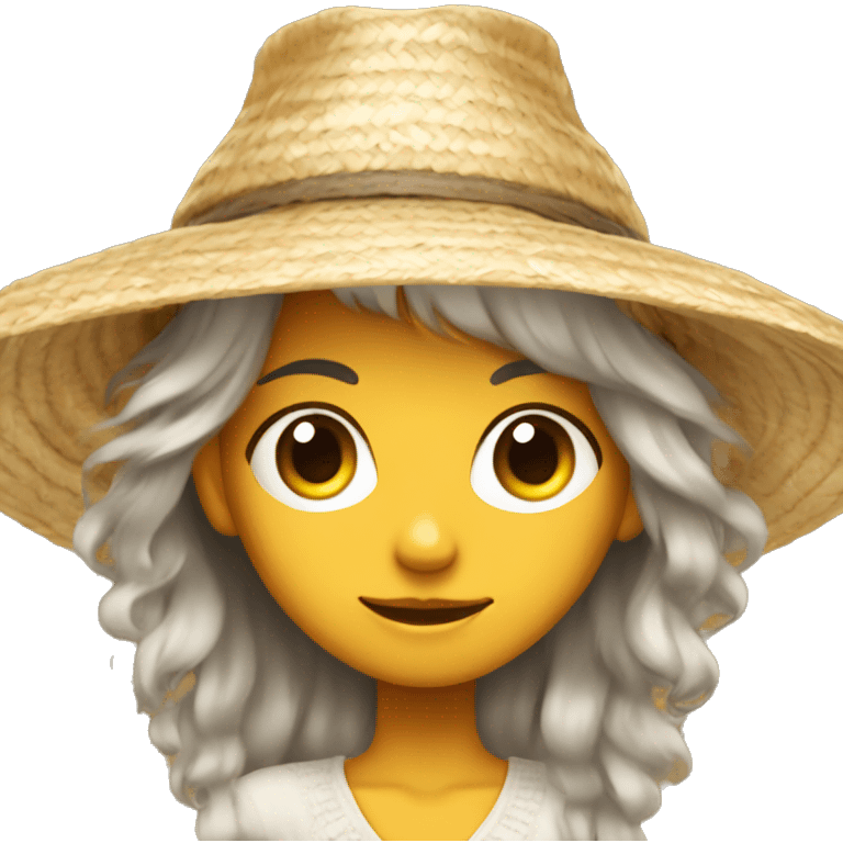 Girl with grey eyes hair wearing a insanely big straw hat emoji