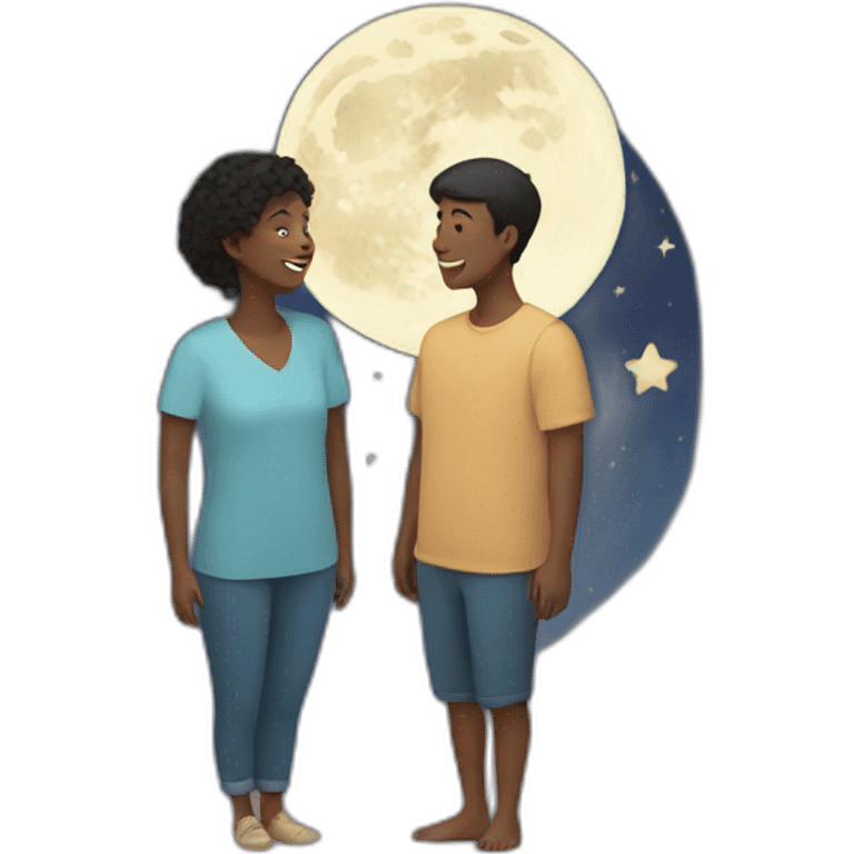 Couple looking at the Moon and star emoji