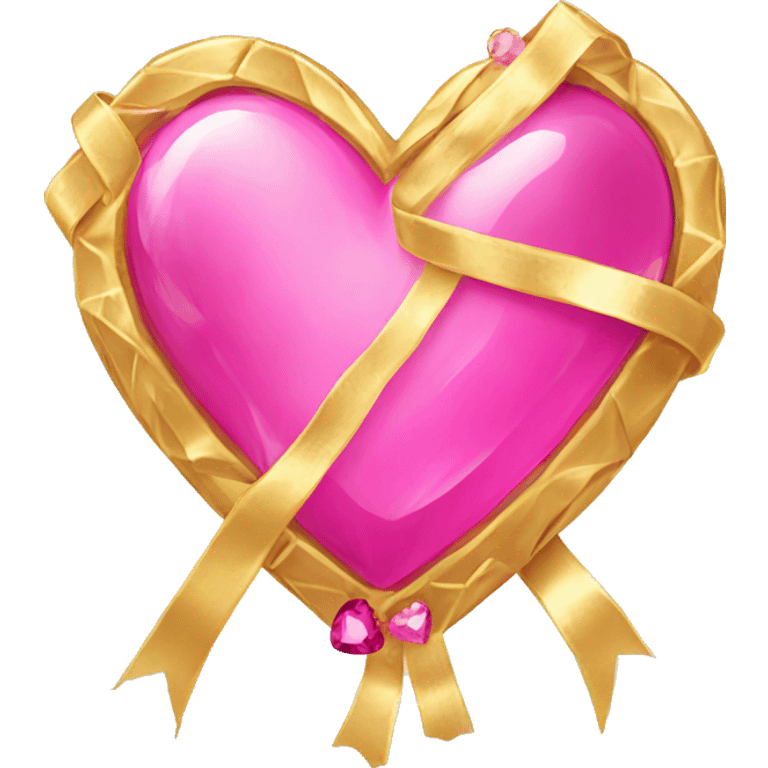 gold heart with pink gemstone and ribbons emoji