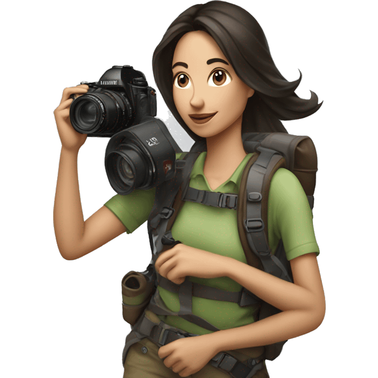 woman photographer fujifilm camera hiking taking photo brunette emoji