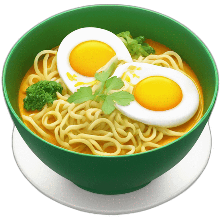 a green bowl of curry noodle with egg emoji