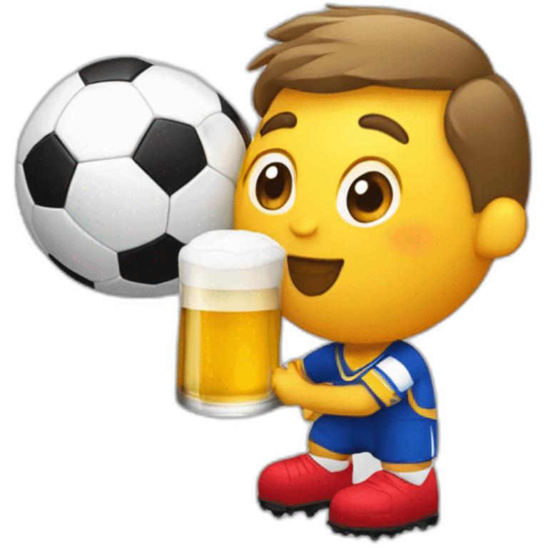 Oie qui boit une bière assis sur un ballon de soccer emoji