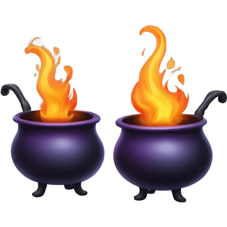 dual witches cauldron identical one empty and one have a flame emoji