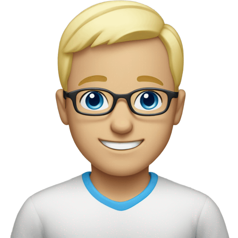 bald blonde boy smiling at viewer with blue eyes and glasses emoji