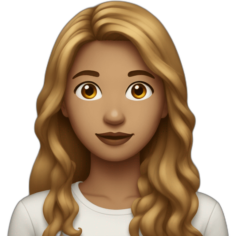 20 year old woman with long light brown hair and long face with olive skin color  emoji