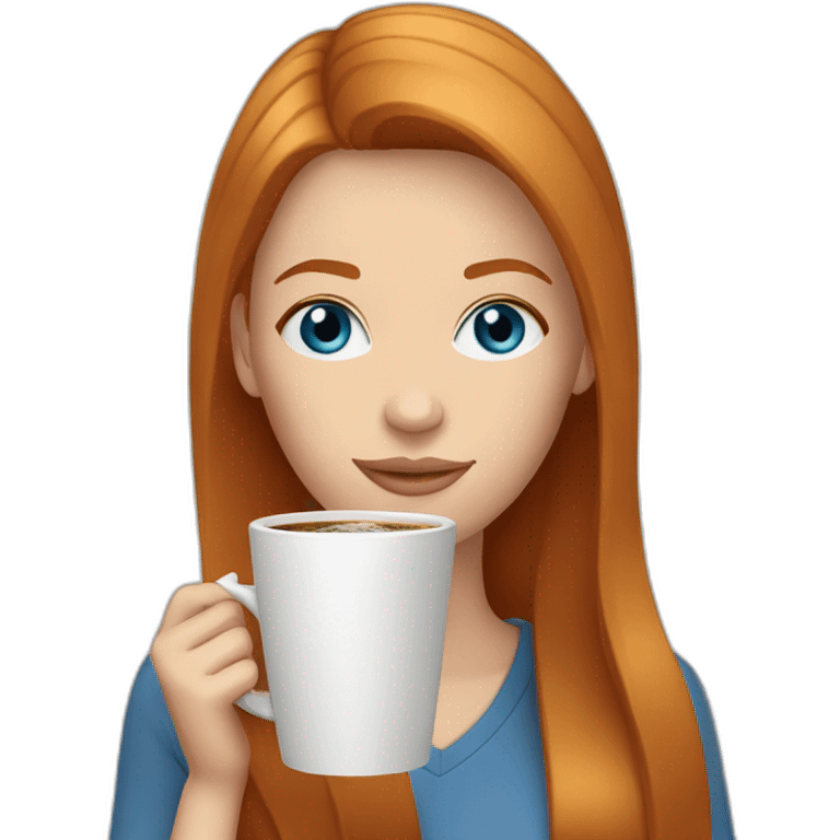 Ginger straight hair and blue eyes woman drinking a coffee emoji