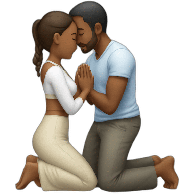 Woman on knees praying to man emoji