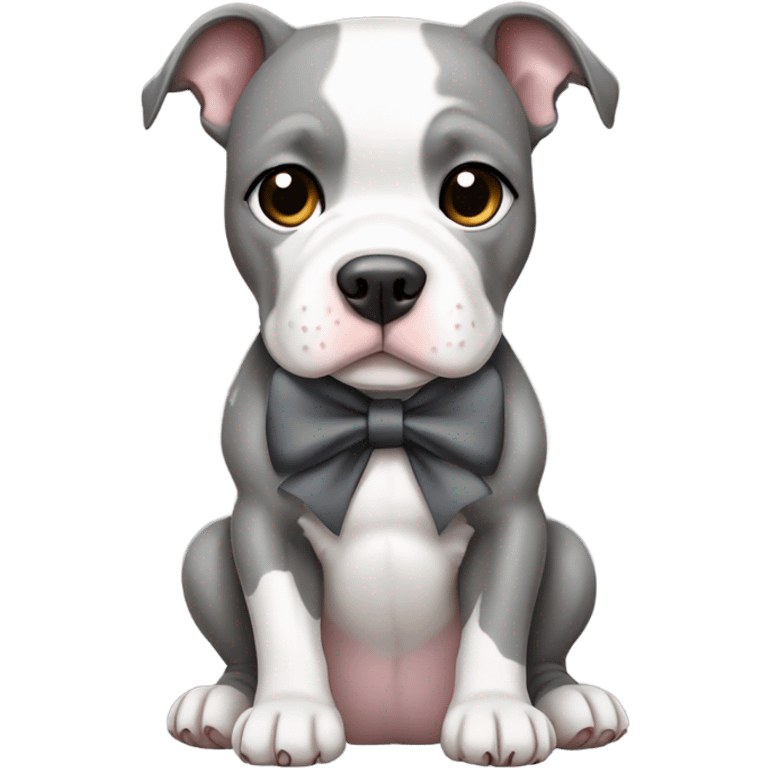 White and dark grey pitbull sitting cute with bow emoji