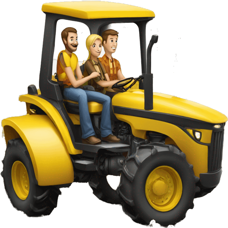 group of 3 people driving giant tractor yellow emoji