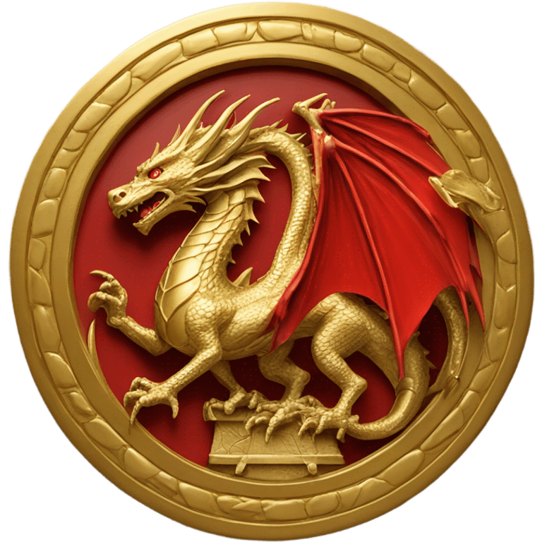 gold https://www.emojis.com/emoji/red-dragon-vdwkQFiawDt bas-relief on https://www.emojis.com/emoji/shield-e0ZLSyUnLdZ  emoji