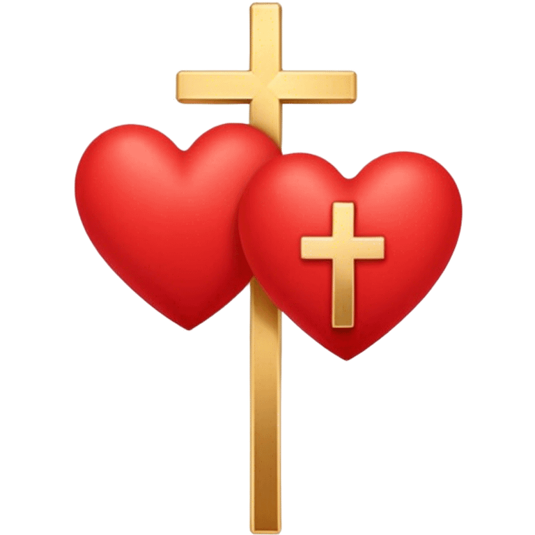 Two red  hearts connected by one simple gold cross  emoji