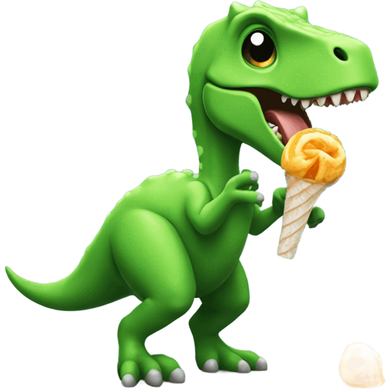 Green chibi dino eating a tootsie pop emoji