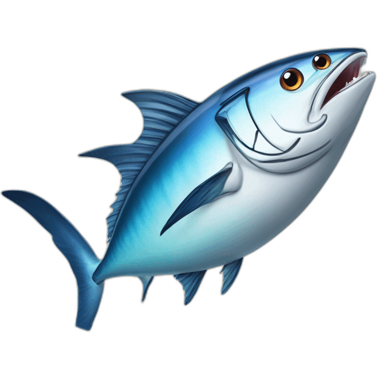 realistic tuna fish can sowing the blue shape of a sailling boat on a sea background emoji