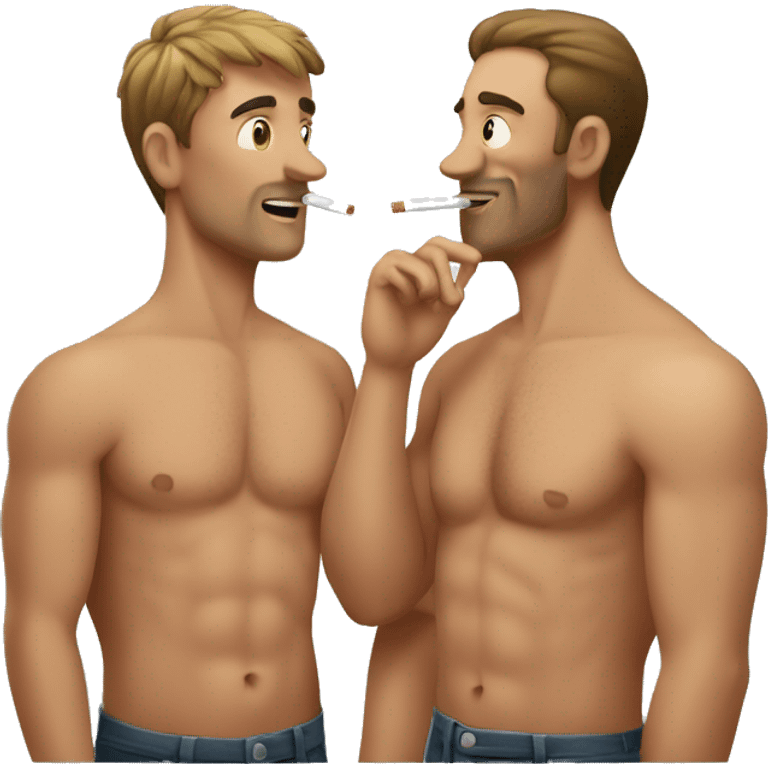 Two shirtless men smoking a cigarette  emoji