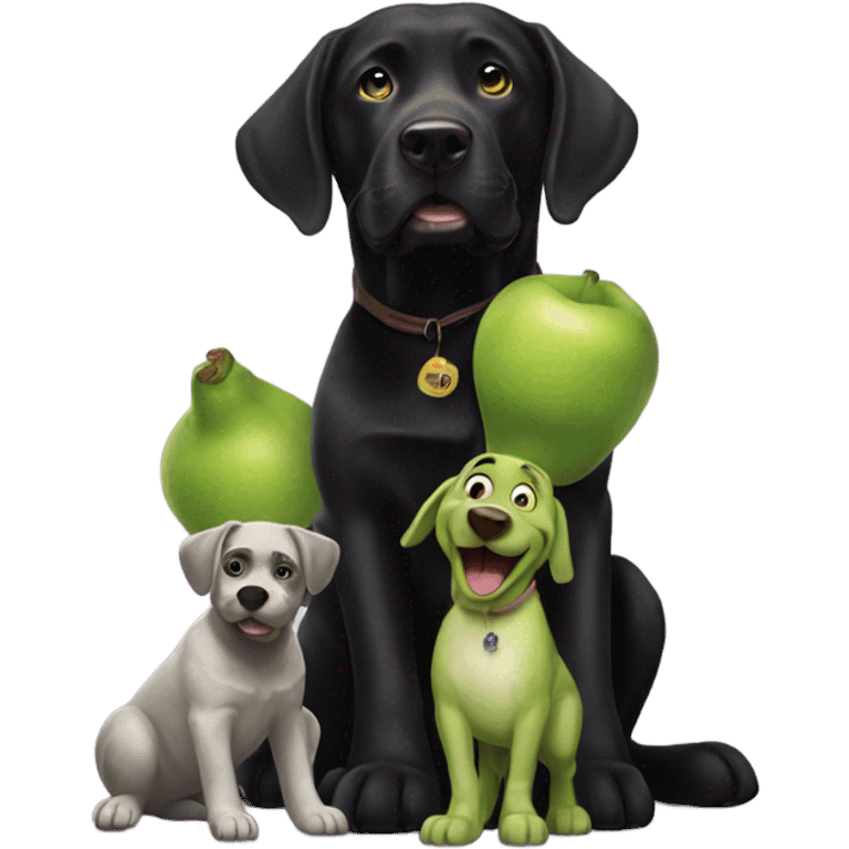 Black lab playing with shrek emoji