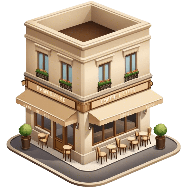 beige parisian coffee shop, isometric exterior view emoji