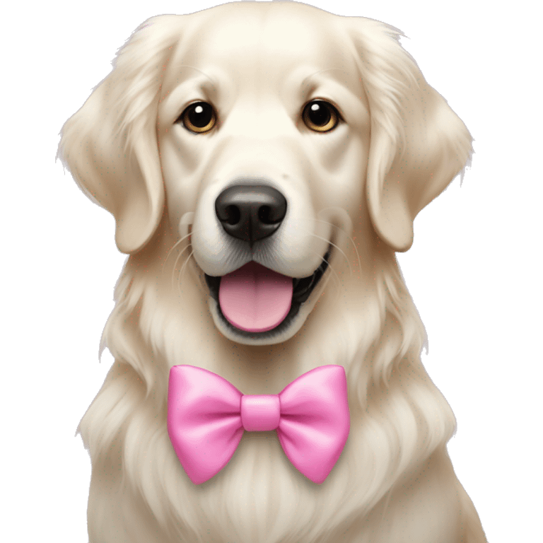 White golden retriever with pink bow emoji