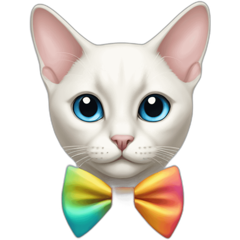 white siamese cat wearing a colorful bowtie emoji