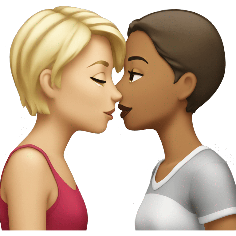 blond girl kissing a brunette with short hair emoji