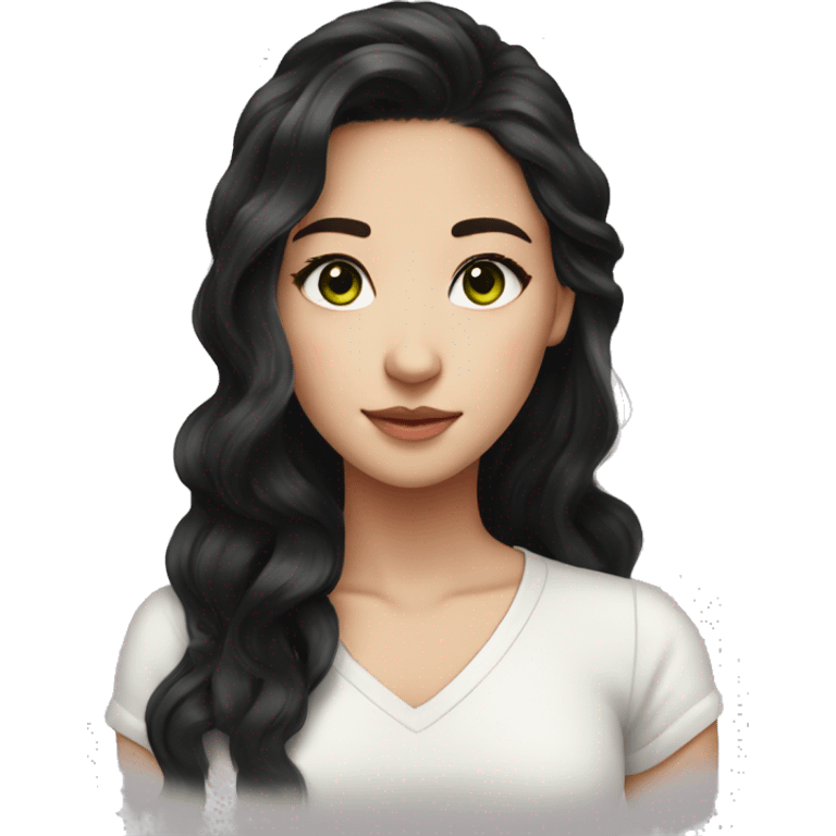 Beautiful girl,Black hair,wavy hair，long hair,geeen eyes,Chinese emoji