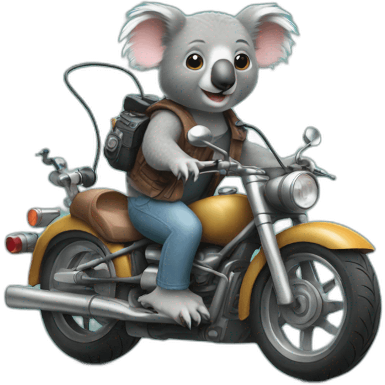 Koala riding a motorcycle with a rat animal on its head emoji