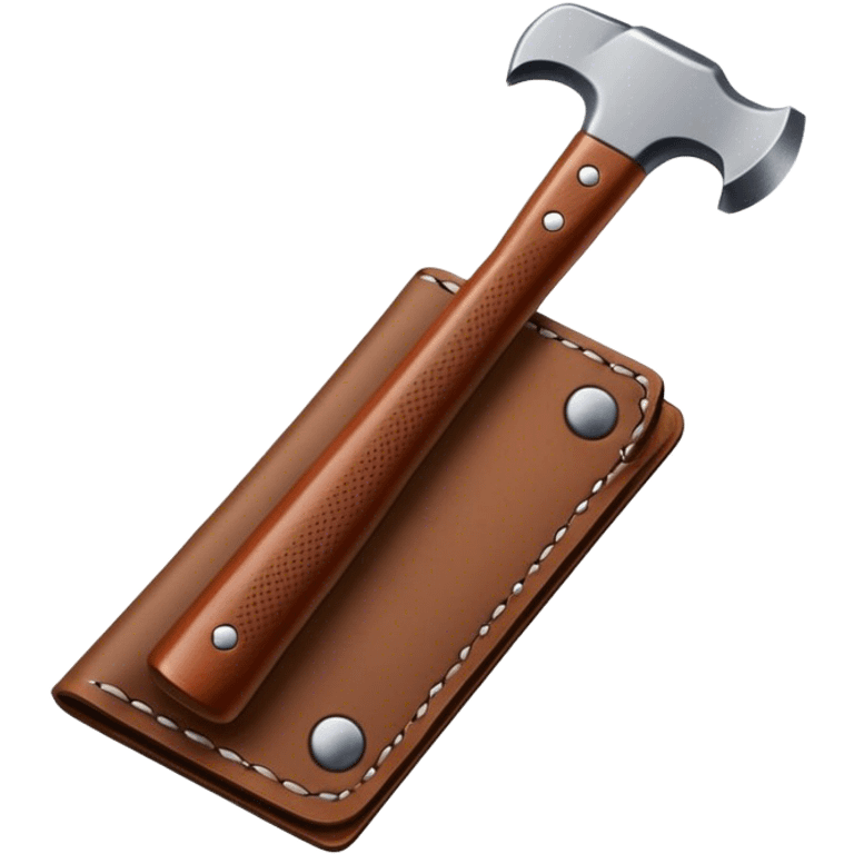 Leatherworking icon, leather piece with visible stitching, hammer and chisel, leather tools, textured surface, minimalistic style, clean lines, transparent background. emoji