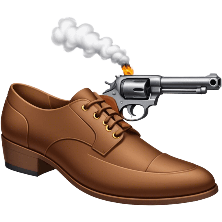 a gun shooting a shoe. point gun down. smoking hole in shoe.  emoji