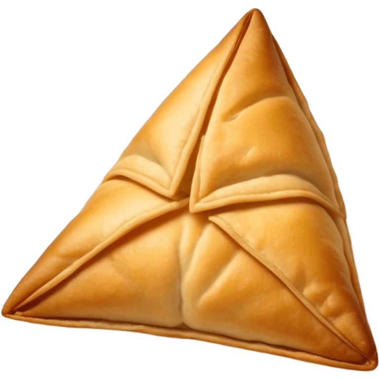 Samosa Cinematic Realistic Samosa Snack Emoji, depicted as a crispy, golden triangular pastry filled with spiced vegetables or meat, rendered with rich textures and vibrant, appetizing lighting. emoji