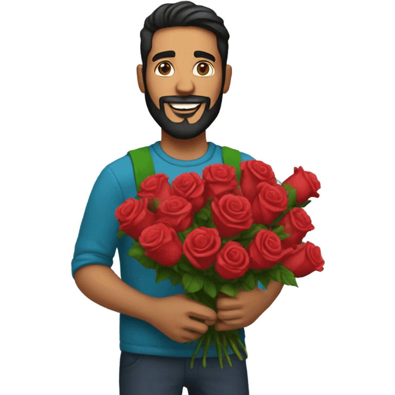 Hispanic bearded Man holding a bouquet of roses  emoji