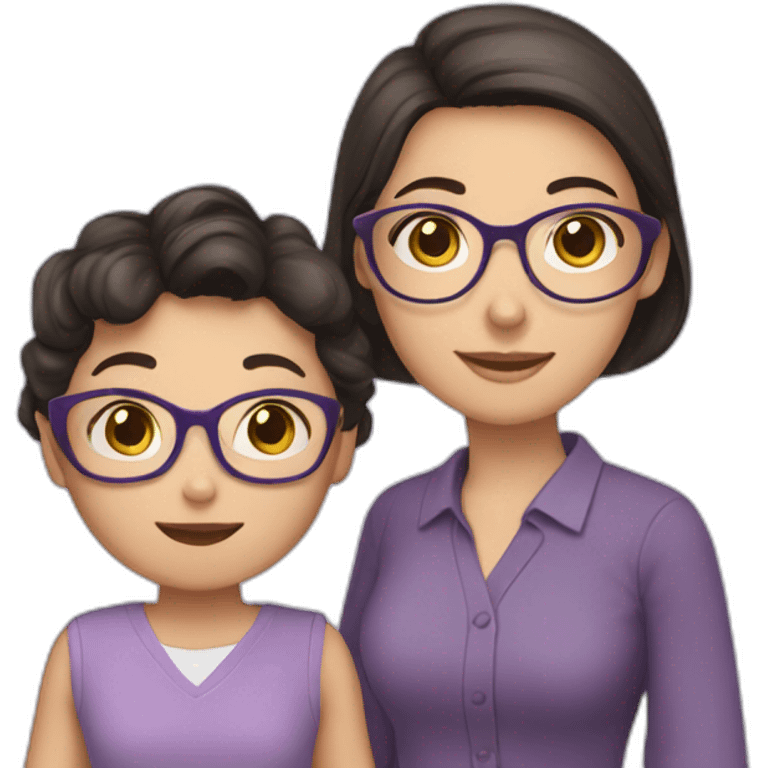 girl teacher in glasses with dark hair teacher in a lilac shirt with child emoji