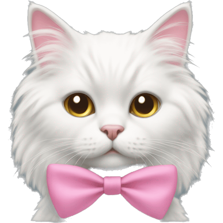 White fluffy cat with a pink bow on right ear emoji